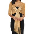 thumbnail image 3 of Gold Silk Shawl with Tassel Sparkling Metallic Shawl Party Costume Accessory for Bridal Bridesmaid Wedding Evening Party, 3 of 7