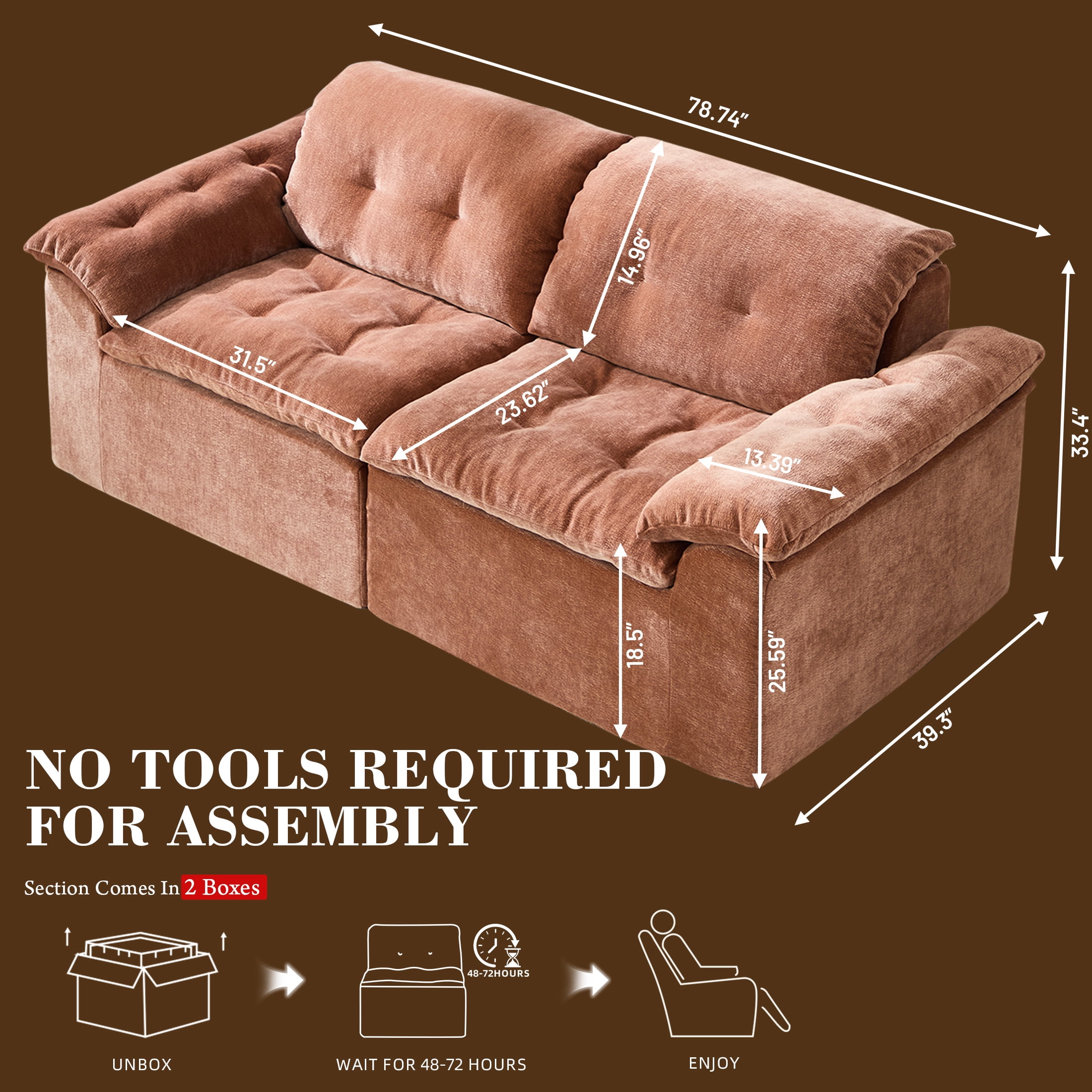 Aukfa 2-Piece Cloud Modular Sectional Sofa for Living Room, Ice