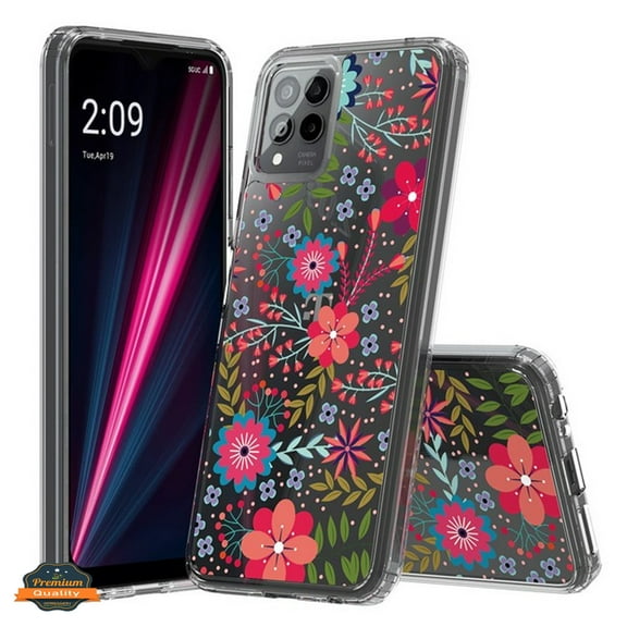For Revvl 6X Pro 5G (T-Mobile) Floral Patterns Design Clear TPU Silicone Shock Absorption Bumper Slim Hard Back Phone Case Cover by Xpression - Red Blooms Blossom