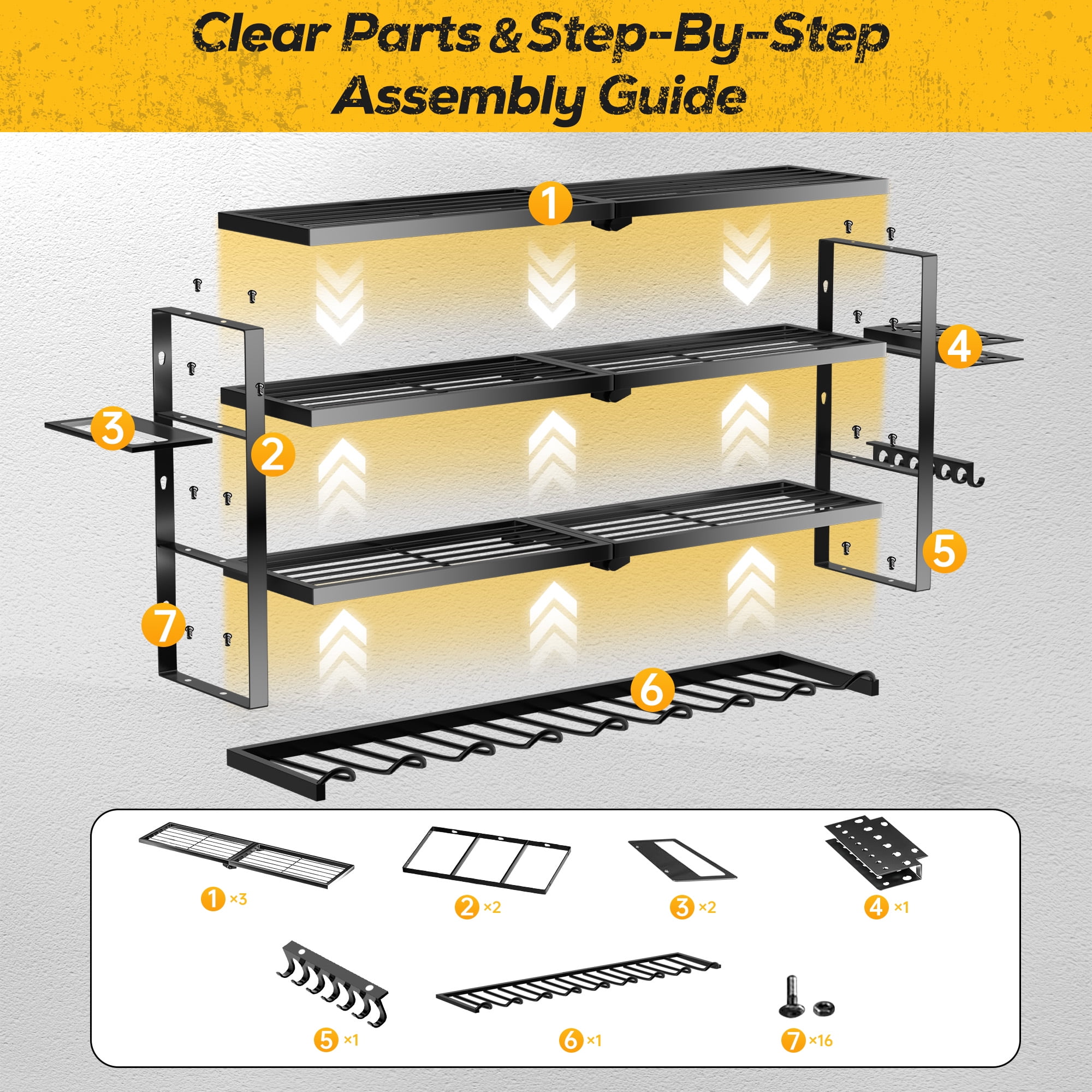 Riousery Heavy Duty Power Tool Organizer Wall Mount, 4-Tier Garage Storage Tool Rack with 8 Cordless Drill Holders, 350 LBS Capacity