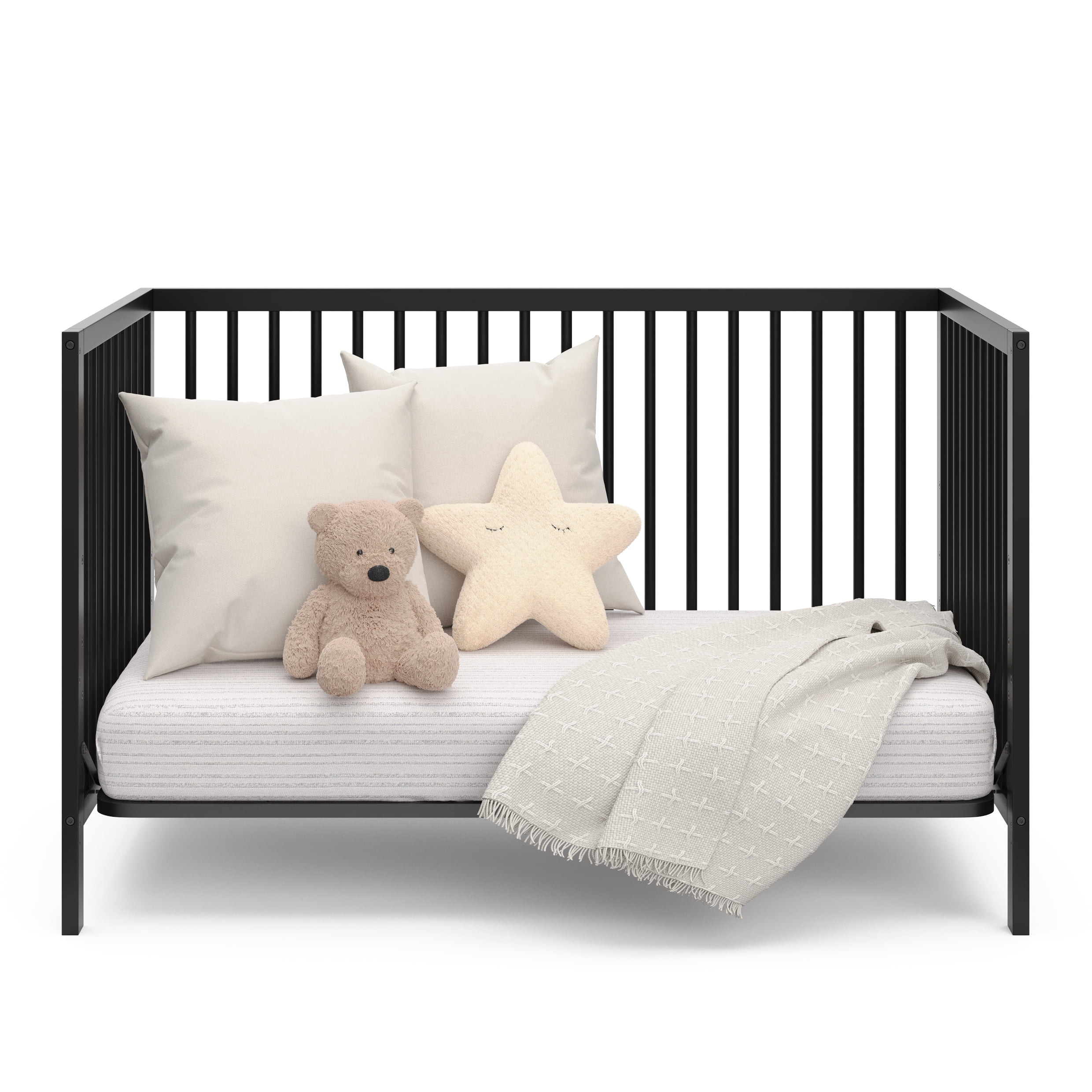 Graco Teddi 5-in-1 Convertible Crib and Premium Crib & Toddler Mattress Bundle, Black