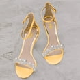 thumbnail image 3 of FSJ Women Bridal Round Open Toe Sandals Pearl Wedding Wedges Heel Buckle Ankle Strap Comfortable Evening Pump Shoes Size 15 Yellow, 3 of 4