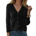 thumbnail image 2 of GEWSEY Women's Round Neck Cardigan Sweaters Button Front Long Sleeve Soft Warm Knit Open Front Sweater (Black, L), 2 of 4