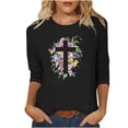 thumbnail image 1 of Blouses pour Femmes T-Shirt Imprimé Manches 3/4 Blouse Col Rond Décontracté, Blouses pour Femmes T-Shirts pour Femmes, Blouses pour Femmes Décontractées, 1 of 5