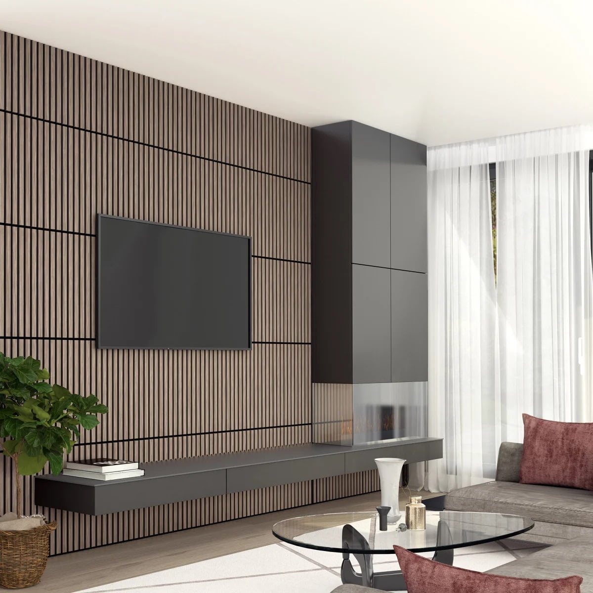 Artika Sonolok Sound-Absorbing Slatted Panel Kit, Walnut, 15.5 Sq Ft (4 Panels)