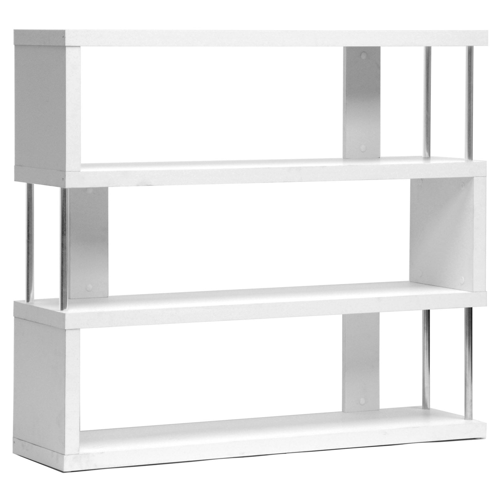 Barnes White 3 Shelf Modern Bookcase, White Backless Bookcase