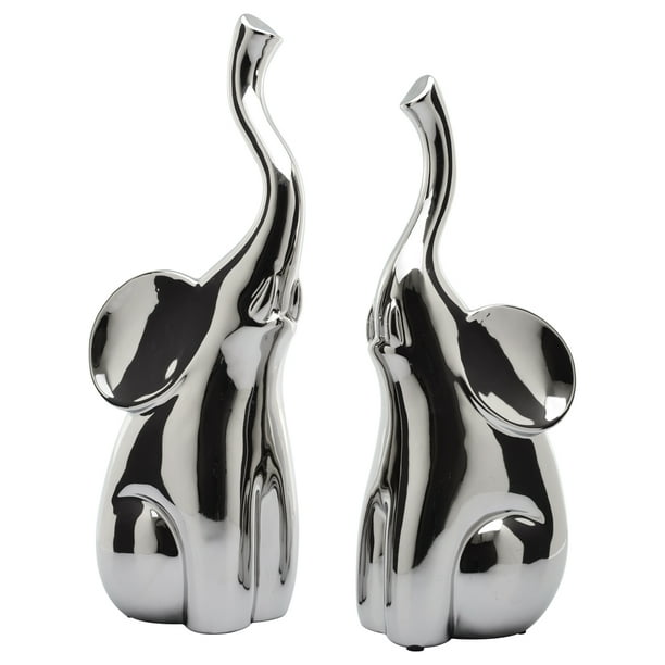 Figuras Decorativas de Cerámica Crown Baccara Elefantes 2 piezas Color Plata