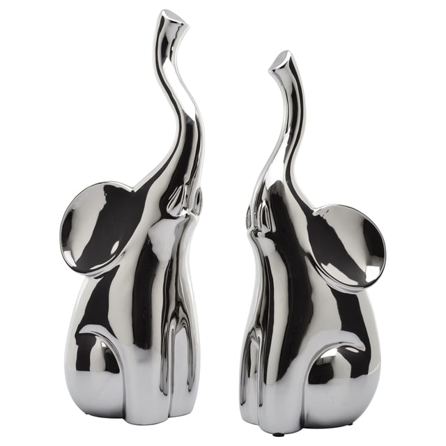 Figuras Decorativas de Cerámica Crown Baccara Elefantes 2 piezas Color Plata