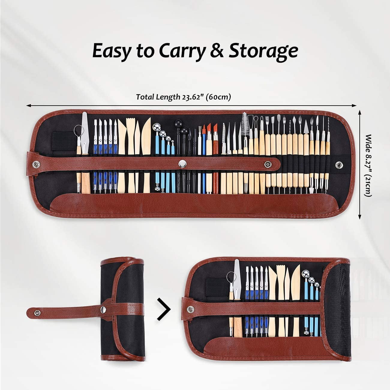 ISSEVE Pottery Clay Sculpting Tools 43Pcs Double Sided Ceramic Carving Tool Set with Carrying Case Bag for Beginners Professionals School Student Modeling Smoothing