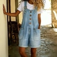thumbnail image 6 of Shortalls for Women Denim Shortalls Button Front Spaghetti Strap Overalls Shorts Romper Jumpsuits Loose Fitting Tops for Women Plus Size Workout Jumpsuit Wide Leg Loose Bib Jean,Blue,XL, 6 of 6