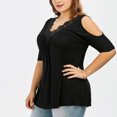 thumbnail image 2 of XCHQRTI Women V Neck Off Cold Shoulder Blouse Top Plus Size Lace T Shirt, 2 of 4