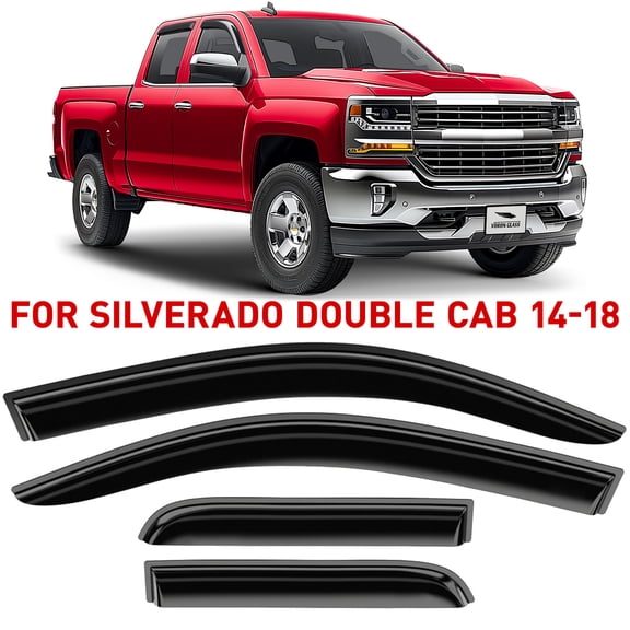 Voron Glass Tape-on Extra Durable Rain Guards for Chevrolet (Chevy) Silverado/GMC Sierra 2014-2018 Double Cab, Window Deflectors, Vent Window Visors, 4 Pieces - 100849