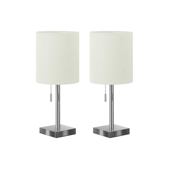 Lighting, Set Of 2, 17"H, Table Lamp, Usb Port Included, Nickel Metal, Ivory / Cream Shade, Contemporary
