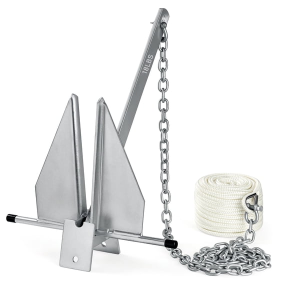 IRONHARBOR 18 lb Galvanized Fluke Boat Anchor Kit with 5/16" x 75 ft Rope for Pontoons, Dinghies, Fishing Boats, Bass Boats