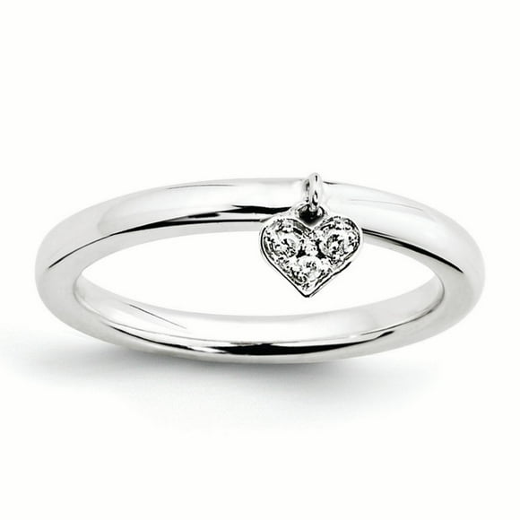 Sterling Silver Stackable Expressions Dangle Heart Diamond Ring Size 5