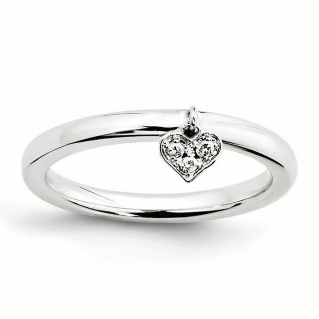 Sterling Silver Stackable Expressions Dangle Heart Diamond Ring Size 5