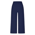 thumbnail image 7 of ClodeEU Women's Linen Straight Leg Pants with Button-Flap Pockets, Elastic Back Waist Casual Trousers with Zipper Navy,Womens Plus XXL, 7 of 7