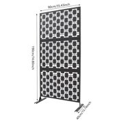 36x74 Metal Privacy Screen Outdoor, 6.2ft Tall Freestanding Decorative Fence Panel - Black Grid Style Patio Divider for Garden, Balcony, Backyard, Terrace - Heavy Duty Weatherproof Steel