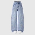 thumbnail image 4 of Hellosay Baggy Jeans for Girls 7-8T Star Embroidery Outdoor Straight Denim Pant with Pockets High Waist Trousers Blue, 4 of 9