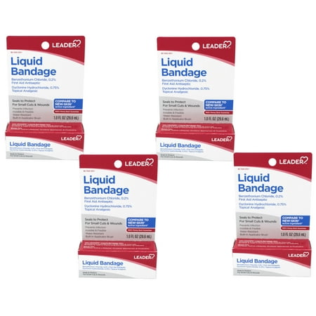 Leader Liquid Bandage with Benzethonium Chloride 0.2% , First Aid Antiseptic, Seals to Protect, for Small Cuts & Wounds, 1 fl oz - 4 Pack