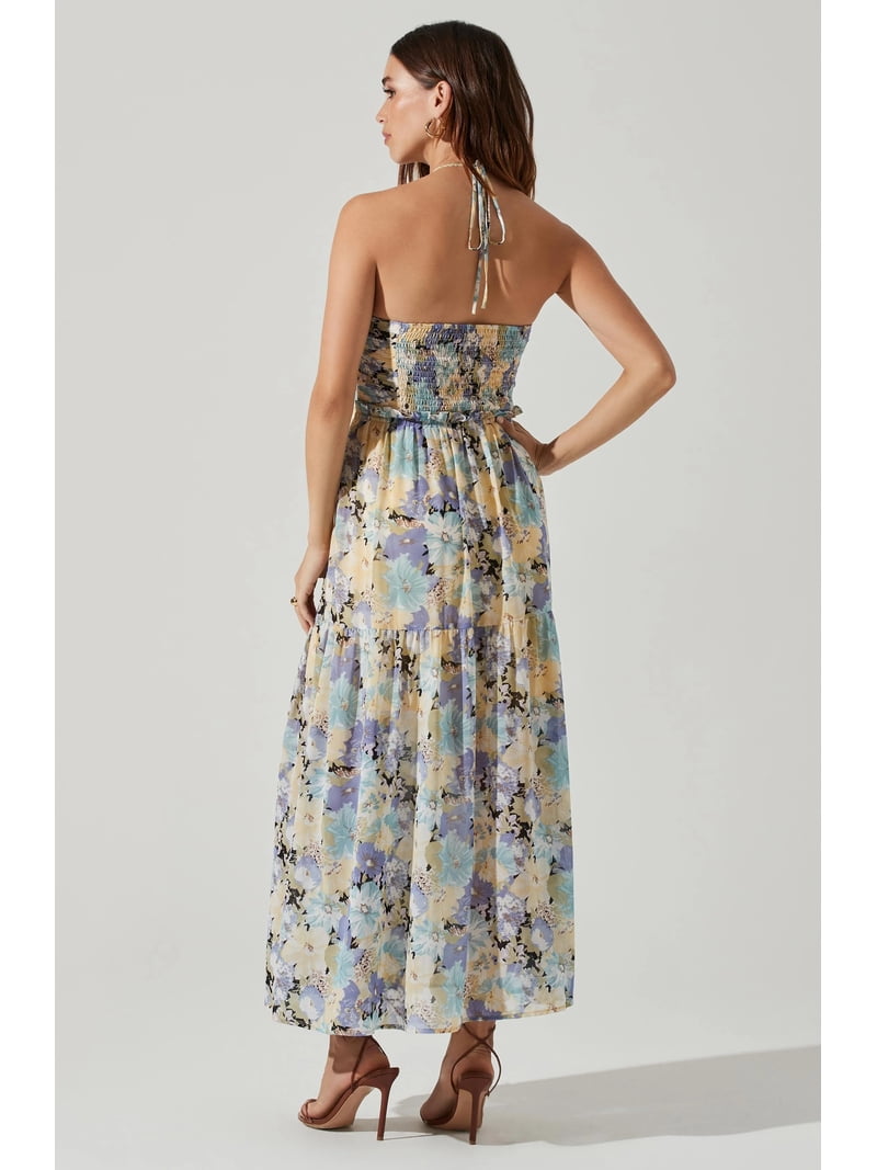 ASTR The Label Women's Rozina Blue Green Floral Cutout Lined Maxi Dress  (X-Large, Blue Green Floral) - Walmart.com