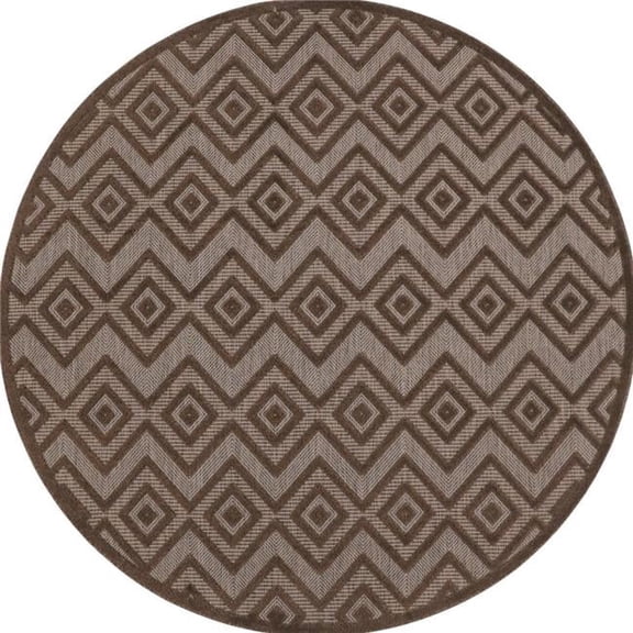 HomeRoots 572834 8 ft. Brown Round Geometric Indoor & Outdoor Area Rug