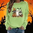 thumbnail image 2 of Cute Halloween Sweatshirt Women Raccoon Ghost Witch Graphic Print Crew Neck Long Sleeve Pullover Oversized Fleece Lined Fall Top for Spooky Season Holiday Party, 2 of 5