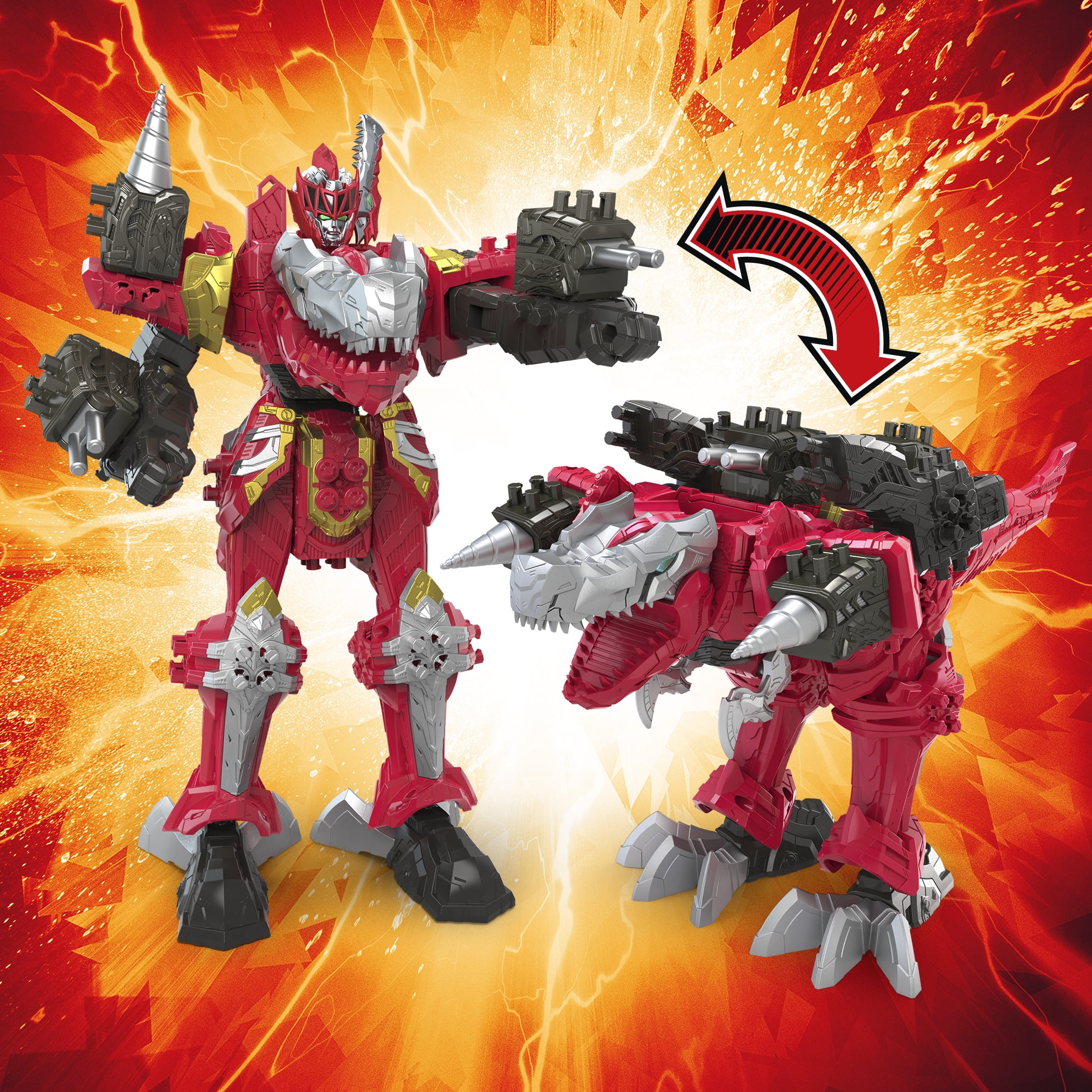 Power Rangers Dino Fury T-Rex Champion Zord Morphing Dino Robot Action Figure with Zord Link