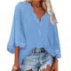 thumbnail image 1 of Blusa de manga acampanada para mujer, camisa con cuello en V profundo, Top de encaje de Color puro, camisa informal holgada, 1 of 5