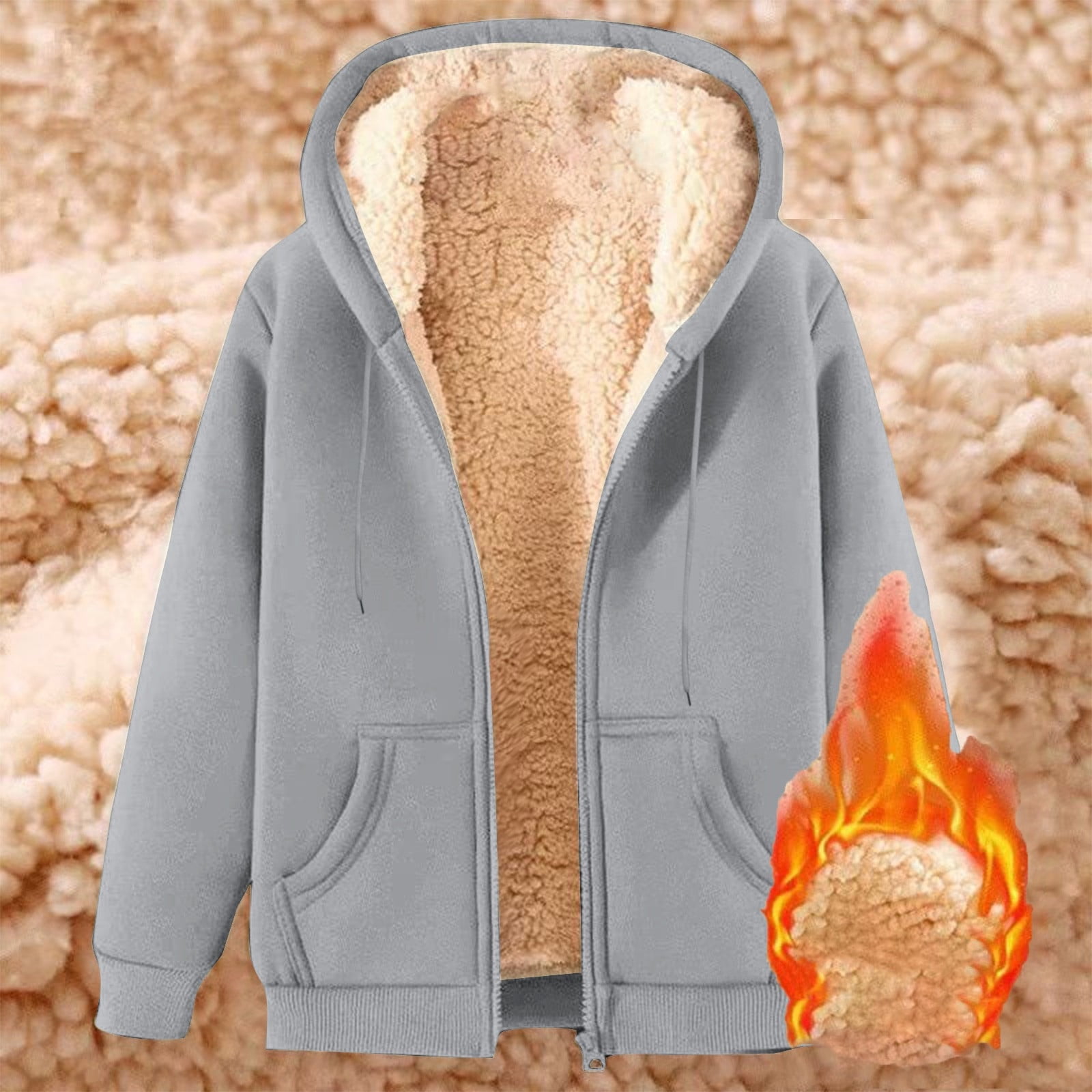Momasggi Big and Tall Zip Up Hoodie for Men Fleece Sherpa Lined Jacket Loose Casual Long Sleeve Hooded Sweatshirts Fall Winter Warm Coat with Pockets Gray 5XL