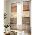 thumbnail image 5 of Farmhouse Beige Brown Sheer Curtains 84 Inch Length 2 Panels Set for Living Room/Bedroom, Vintage Wooden Striped Kitchen Curtains Grommet Semi-Sheer Curtains Drapes Voile Window Treatments 42"x84"x2, 5 of 7