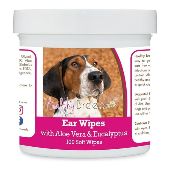 Healthy Breeds 192959824872 Treeing Walker Coonhound Ear Cleaning Wipes with Aloe & Eucalyptus for Dogs - 100 Count