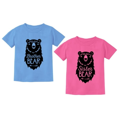 

Brother And Sister Matching Outfits Bear Family Siblings Shirts Set Kids Tee Toddler California Blue 3T / Baby Pink 3T