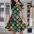 thumbnail image 2 of Colorful Diamond Patterned Tile Women's Classic Swing Skater Dress Casual Work Party Cocktail Dresses, 2 of 6
