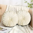 thumbnail image 4 of HIG Set of 2 Pumpkin Pleated Round Throw Pillows, Soft Velvet, Beige, 14.5" Diameter, 4 of 5