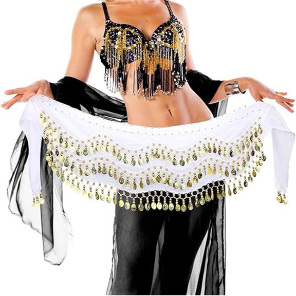 Chiffon Waist Belt - Soft & Stylish Coin Design, Multi-Color Options, Adjustable Size for Dance, Yoga or Everyday Wear