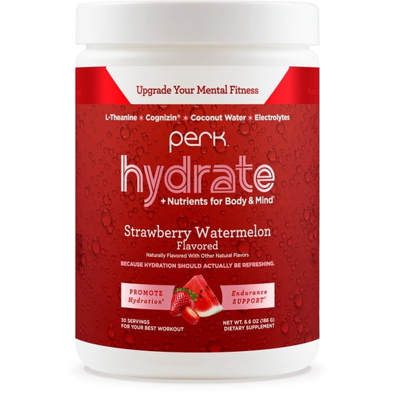 Perk Hydrate Electrolyte Drink Mix Powder (Strawberry Watermelon) 30 Servings - Coconut Water, CDP-Choline, L-Theanine, Keto Friendly, Vegan