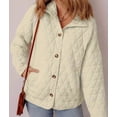 thumbnail image 4 of Female Quilted Jacket Casual Winter Open Front Button Down Puffer Coat Outwear Cardigan Cream White L, 4 of 7