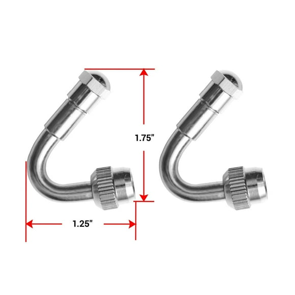 Pacific Dualies Valve Tige Extension 18135 Utilisation avec Roues Intérieures et Roues Extérieures; 135 Degrés; Acier Inoxydable; avec Bouchons; Jeu de 2