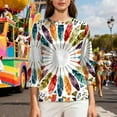 thumbnail image 6 of Cadancy Mardi Gras Tops for Women Crew Neck Colorful Print Casual Blouse Holiday 3/4 Sleeve Rave Party Tees Carnival Funny Trendy Shirts, 6 of 8