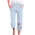 thumbnail image 1 of lcziwo Women's High Waist Linen Capris with Pockets, Light Blue, 1 of 4