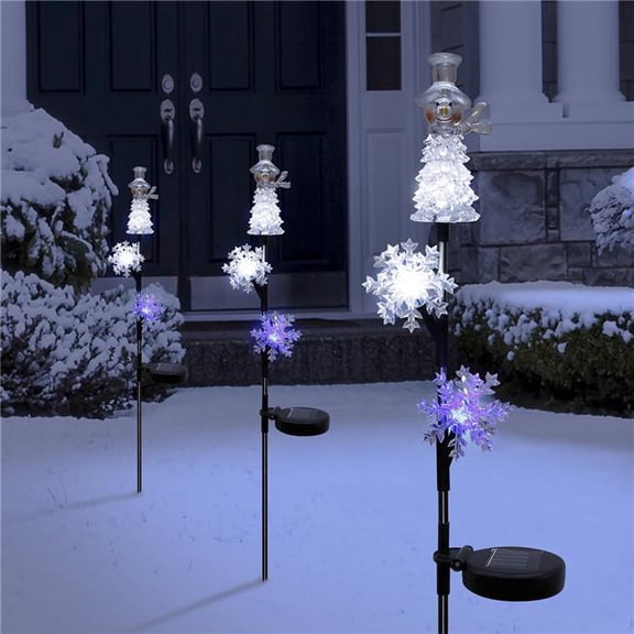 Solar Snowman & Snowflakes Christmas Stake with LED Lights