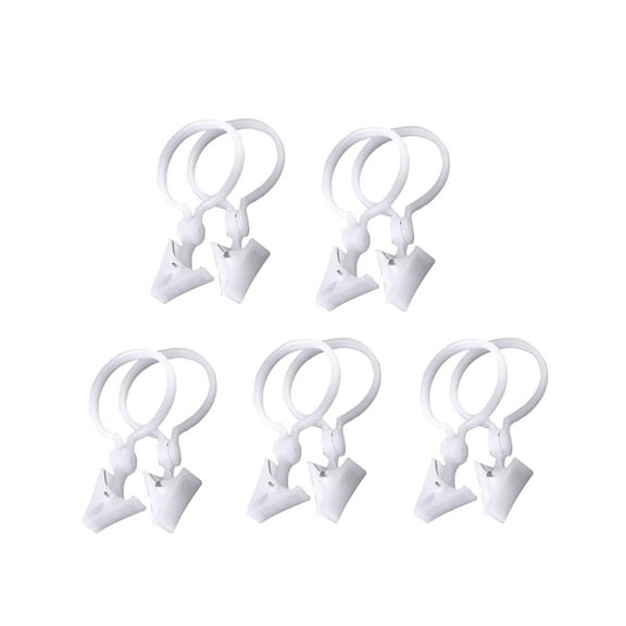 Masteelf 10Pcs 12x6cm White Plastic Shower Curtain Rings Round Clips