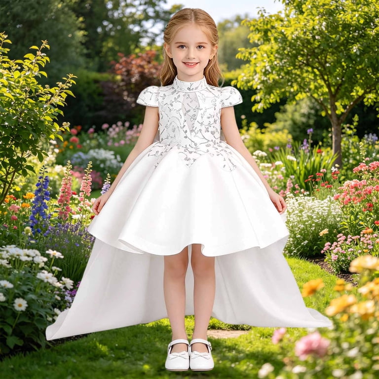 Jajaho Girls Sparkly Sequin Dresses Flutter Sleeve High Neck Glitter High-Low Formal Party Evening Gown Flower Girl Dress For Wedding 3-8y, Girl's