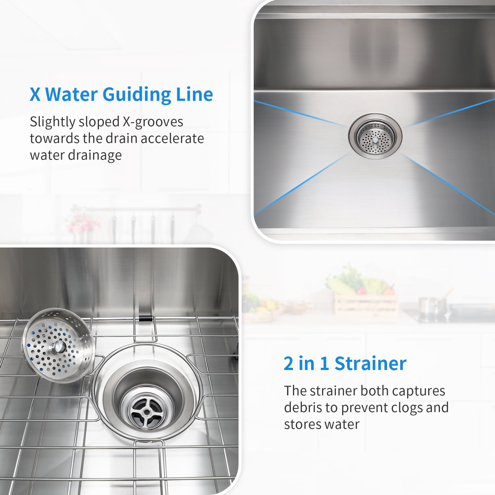 30 Inch Undermount Kitchen Sink Superior Drain Kitchen Sinks 11 Gauge (3mm) Stainless Steel, Single Bowl Integrated Ledge Multifunctional Workstation Set