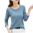 thumbnail image 2 of Lmnyox Striped Long Sleeve Shirts for Women Crew Neck Loose Basic Pullover Tee Casual Fashion T Shirts, 2 of 3