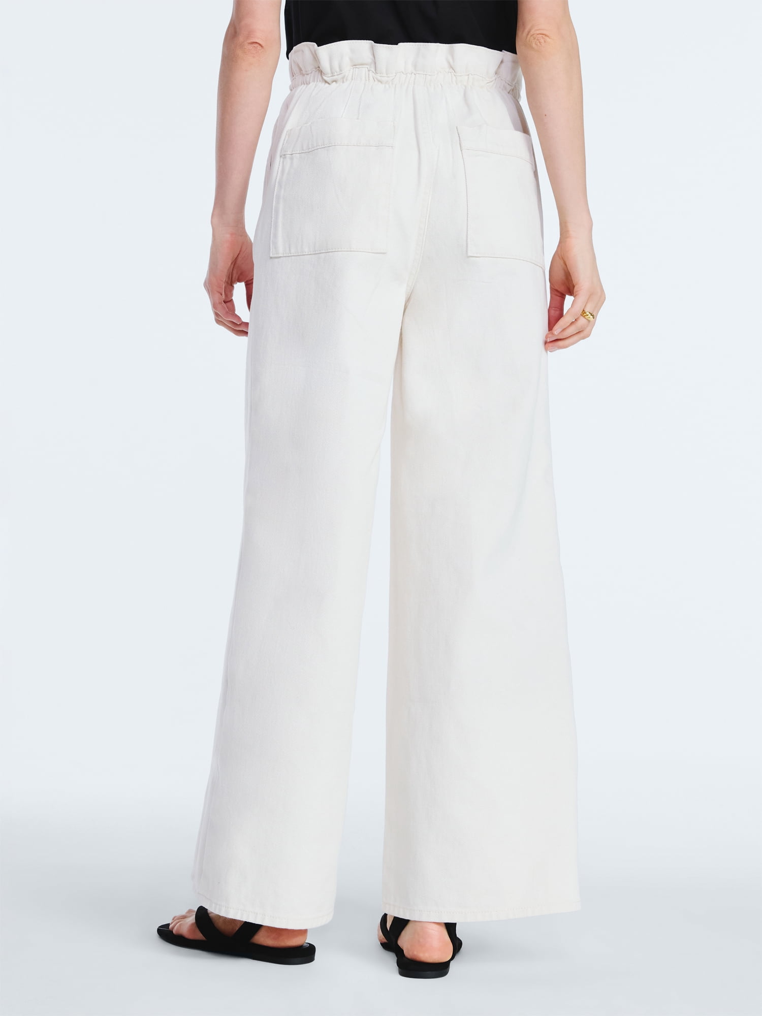 Scoop Women's Paperbag Waist Wide Leg Cotton Pants, Regular, Short and Long Inseams, Sizes XS-XXL