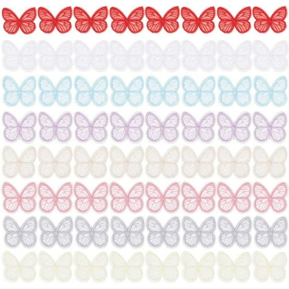64Pcs 8 Colors Butterfly Lace Trim Embroidery Butterflies Appliques Sew Iron On Patch Organza Patches Sewing Fabric Embellishments