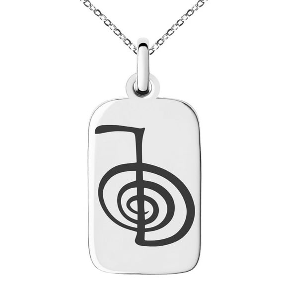 Tioneer Stainless Steel Reiki Cho Ku Rei Power Engraved Small Rectangle Dog Tag Charm Pendant Necklace