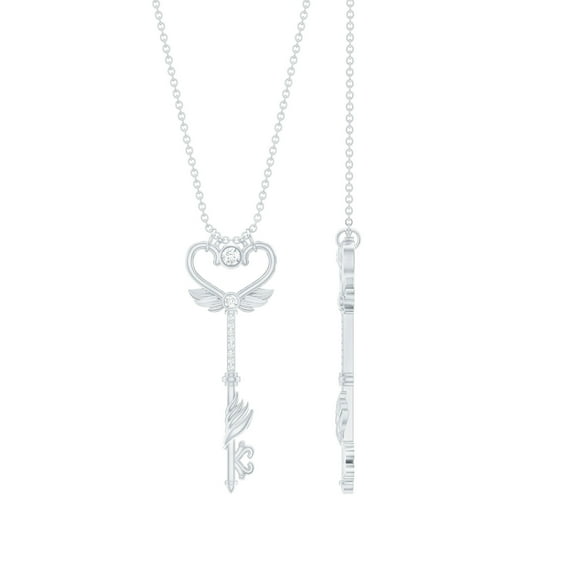 Rosec Jewels Real Diamond Key Pendant with Chain (HI-SI Grade) - Angel Heart Pendant with Wings - Ready to Gift with Jewelry Box, 925 Sterling Silver